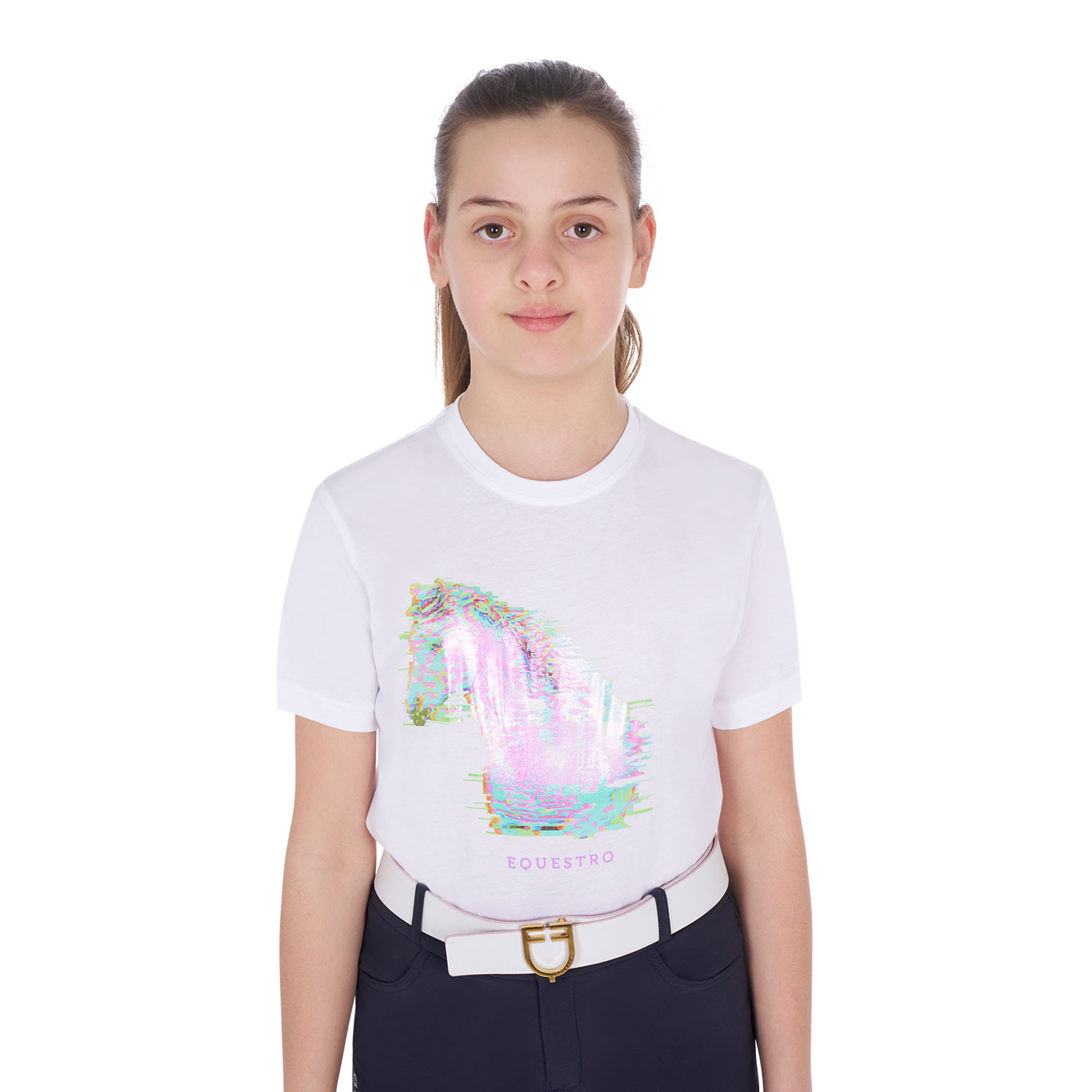 Schmal geschnittenes T-Shirt für Mädchen mit Pferdeprint