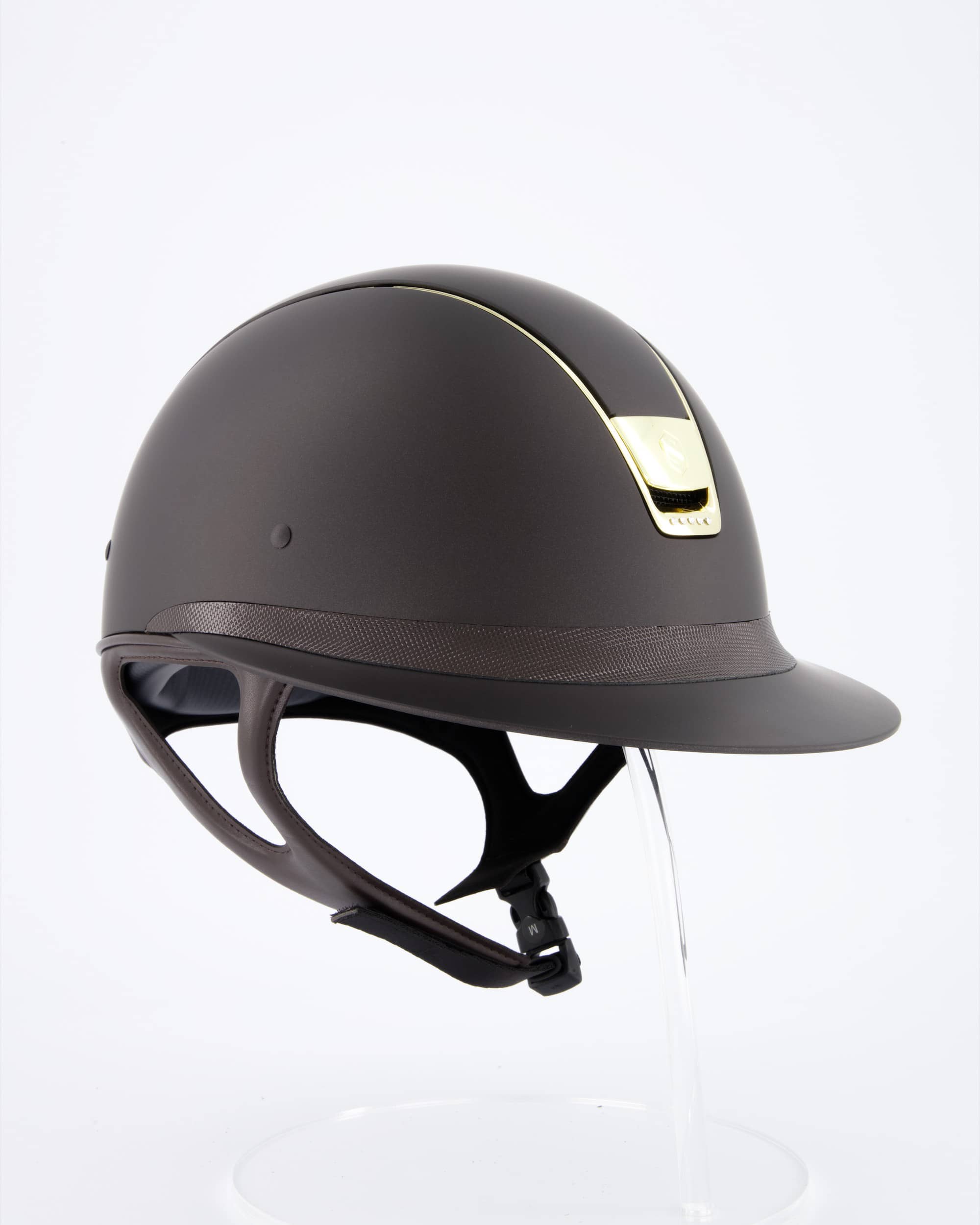 Reithelm Miss Shield Shadowmatt Braun, Top Shadowmatt Braun, Frontal Band Shimmer Braun, Trim Chrome Gold, 5 Swarovski Blason Chrome Gold