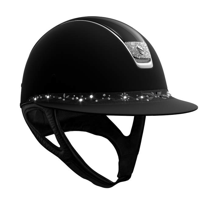 Reithelm Miss Shield Shadowmatt, Top Shadow Glossy, Frontal Band Flower Swarovski Jewerly, Trim Chrome Silver, Blason Crystal Fabric Silver in schwarz