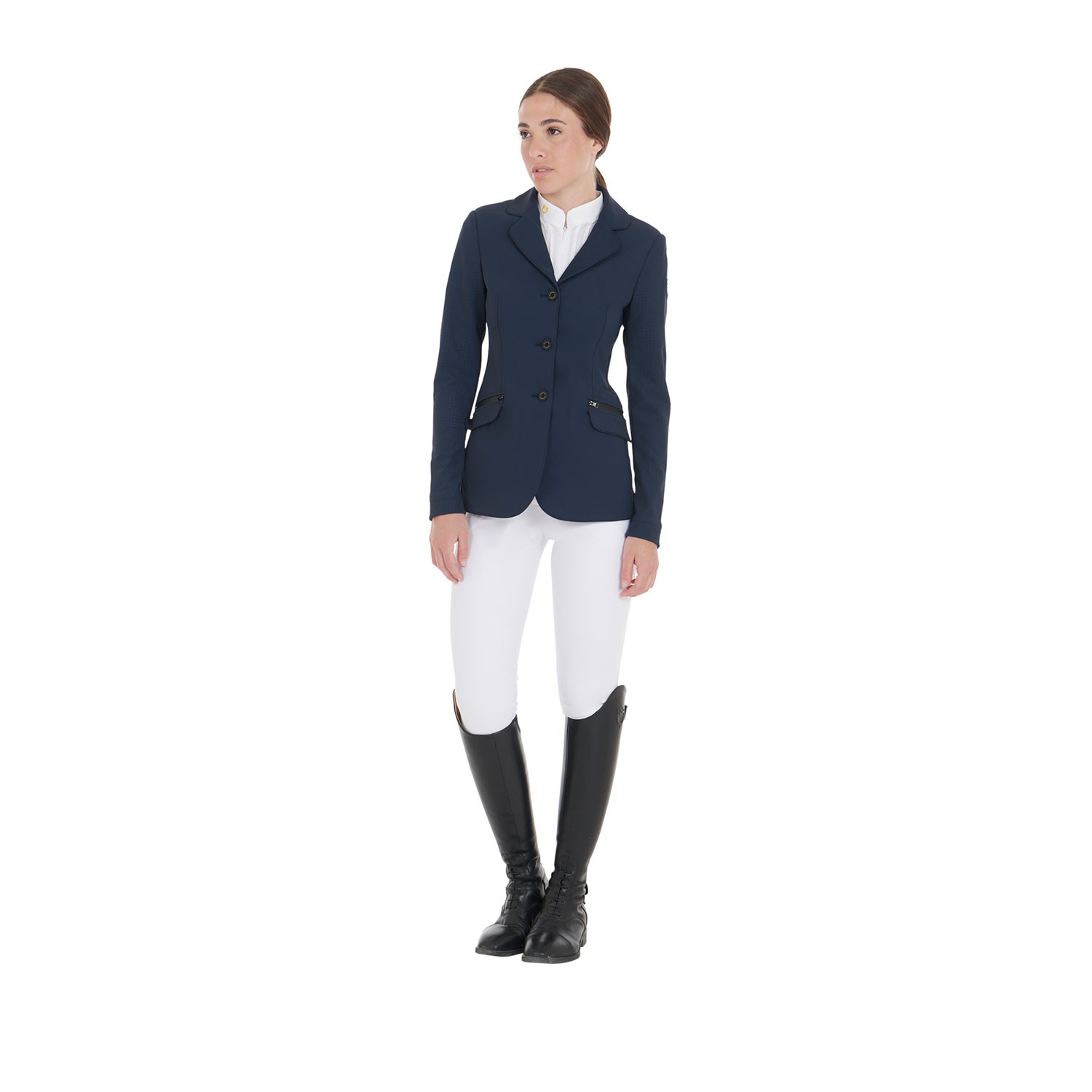 Damen-Turnierjacke mit drei Knöpfen aus perforiertem Stoff