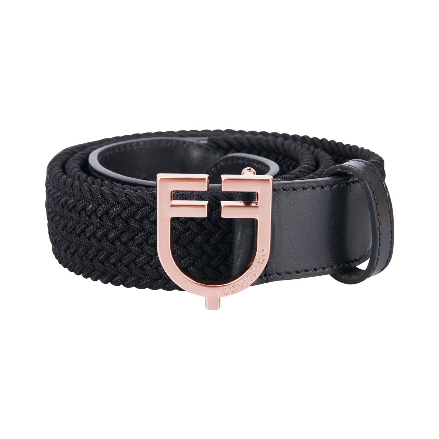 Elastischer Ledergürtel mit roségoldfarbener Logo-Schnalle
