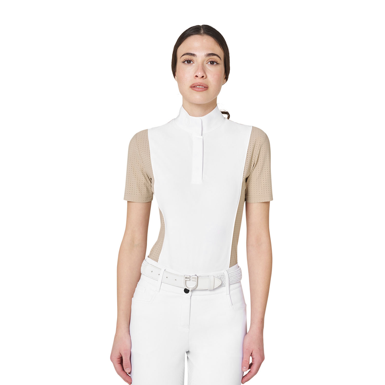 Women's short-sleeved competition polo with mesh inserts