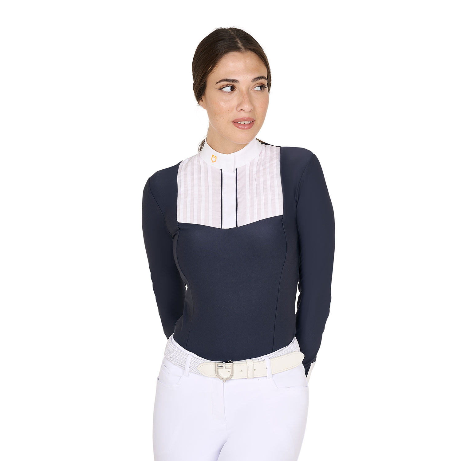 Tailliertes Damen-Poloshirt aus plissierter Baumwolle