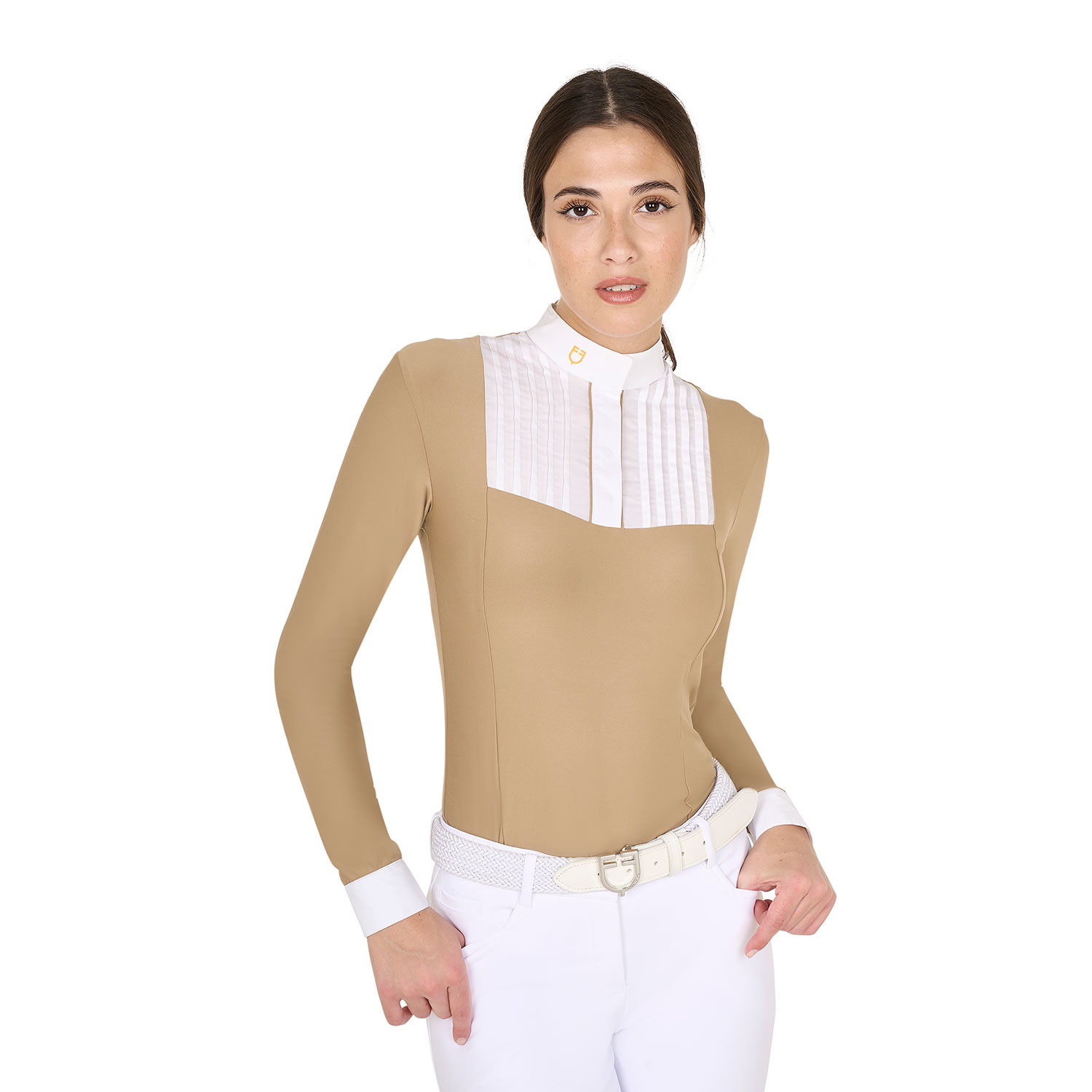 Tailliertes Damen-Poloshirt aus plissierter Baumwolle