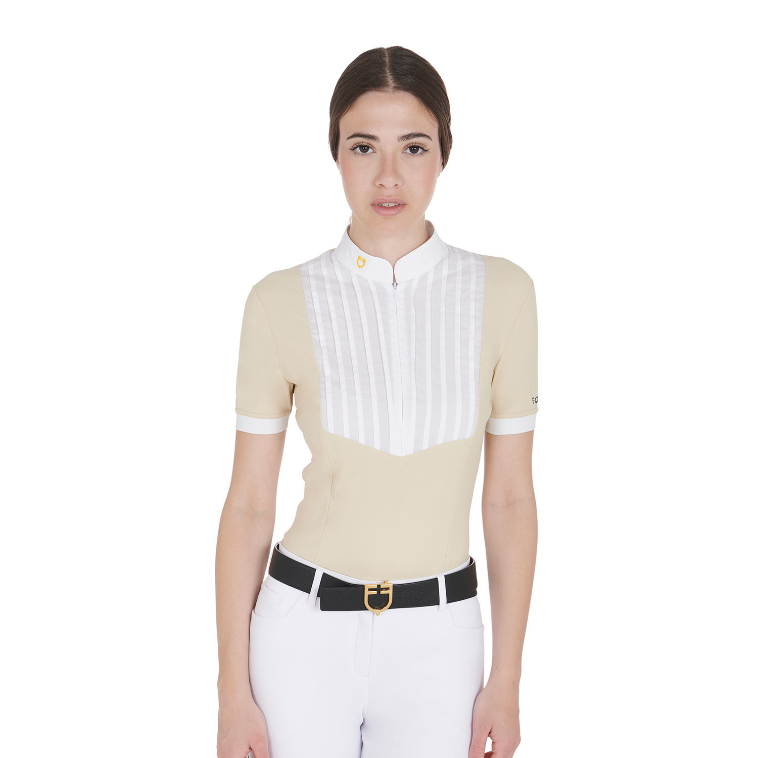Tailliertes Damen-Poloshirt aus plissierter Baumwolle