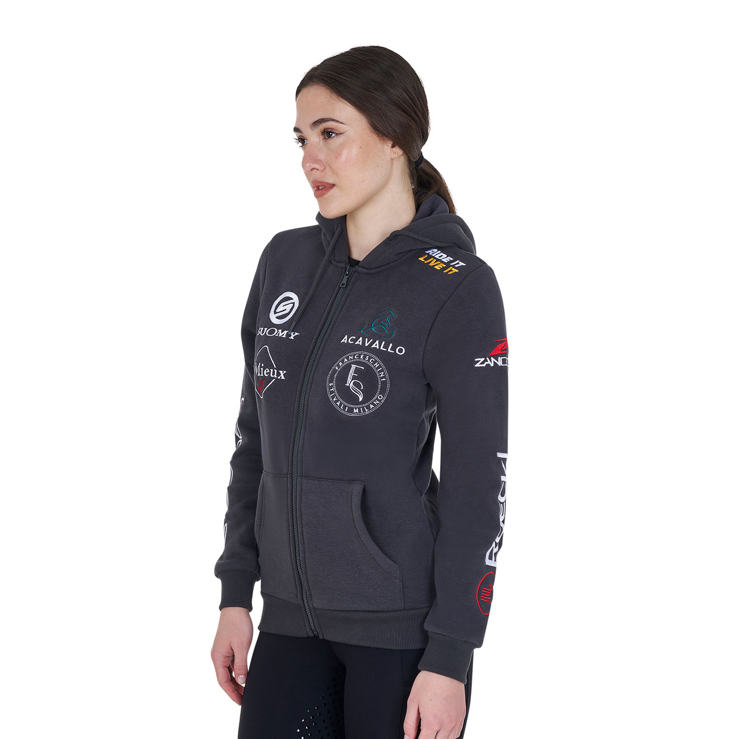Damen-Kapuzenpullover mit mehreren Logos, Design 2024