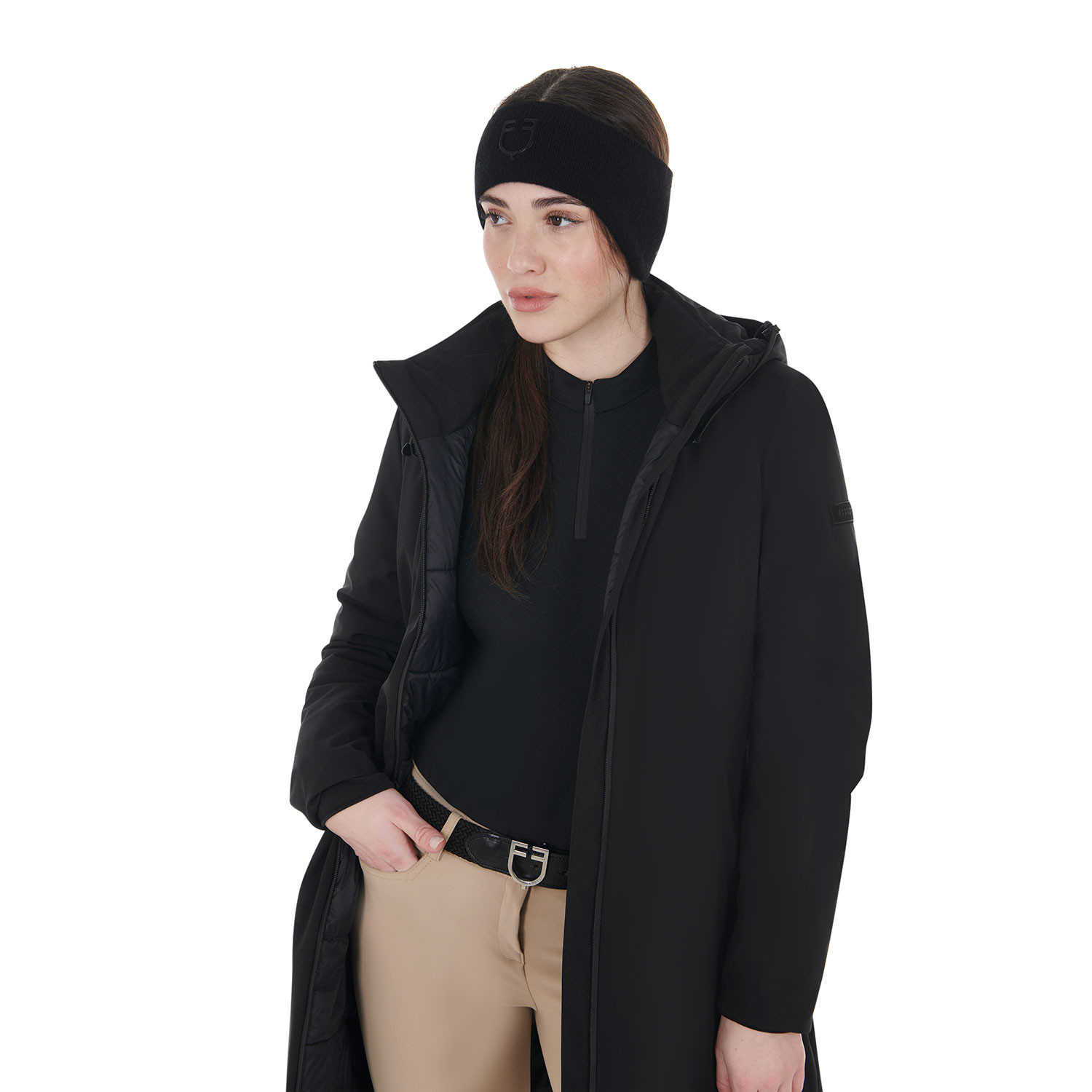 Geripptes Woll-Stirnband mit Ohrenwärmer und Logo, Unisex