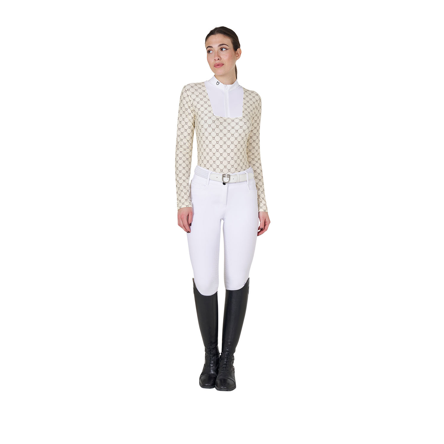 Langärmliges Damen-Turnierpolo mit Monogramm-Print