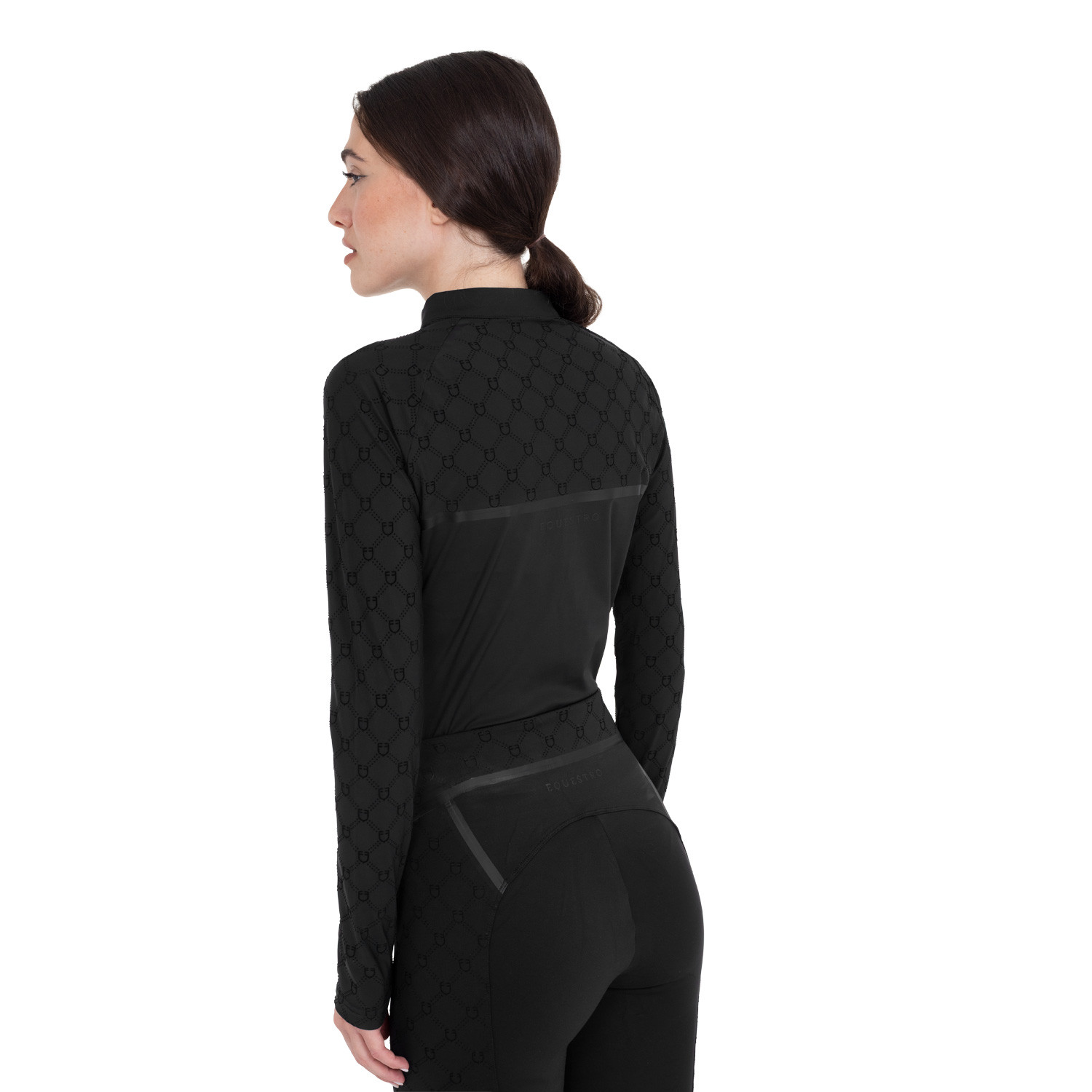 Damen-Trainingspolo langarm mit Monogramm-Print