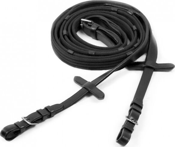 Web reins with buckle in black/silver