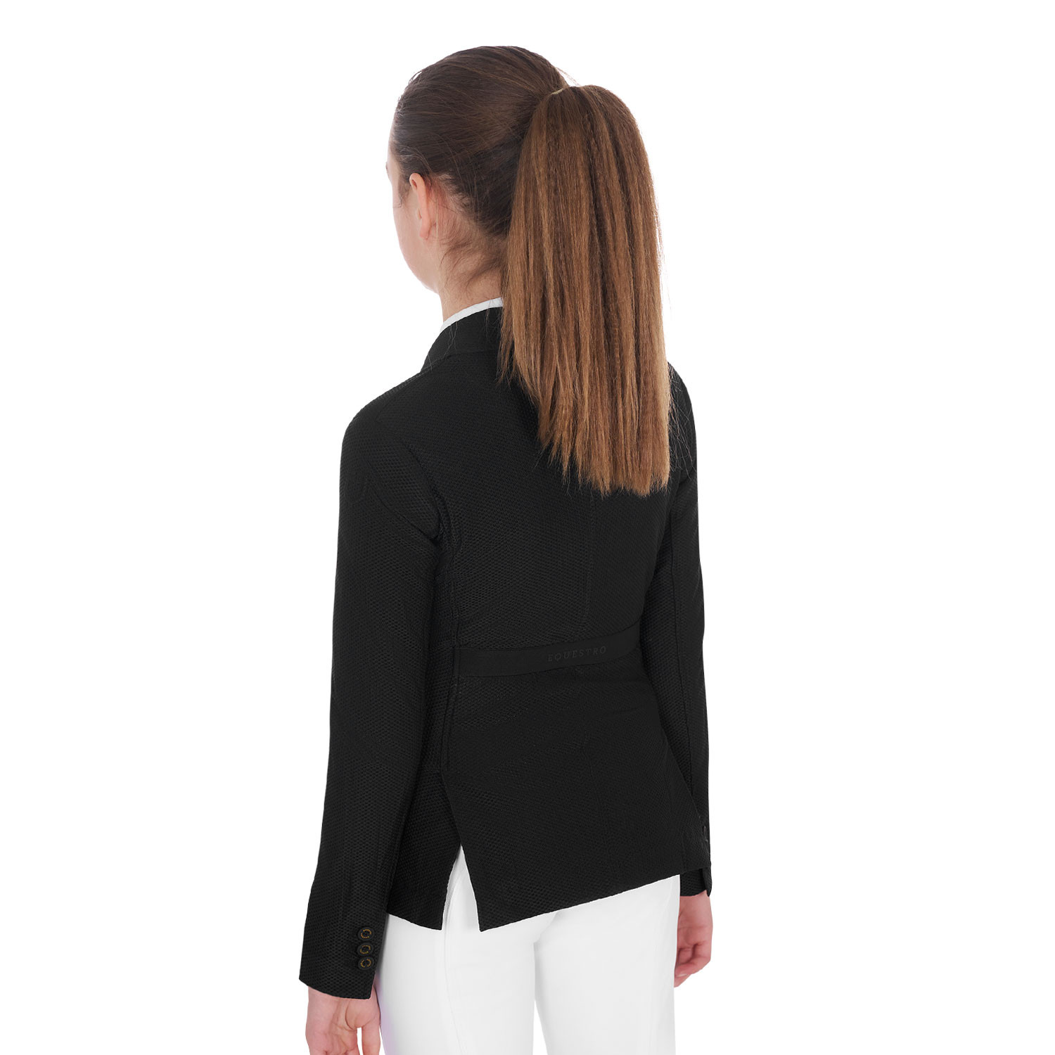 Mädchen-Turnierjacke mit drei Knöpfen aus perforiertem Gewebe