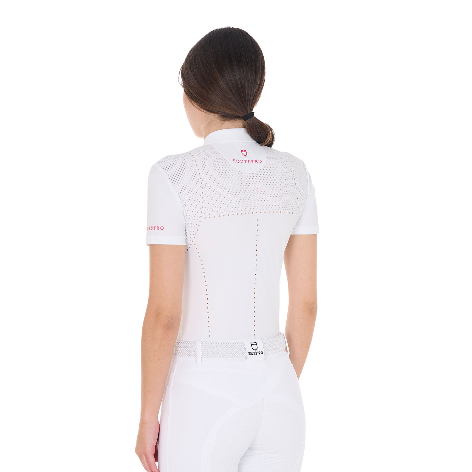 Tailliertes Turnier-Poloshirt für Damen mit Reißverschluss aus perforiertem Stoff