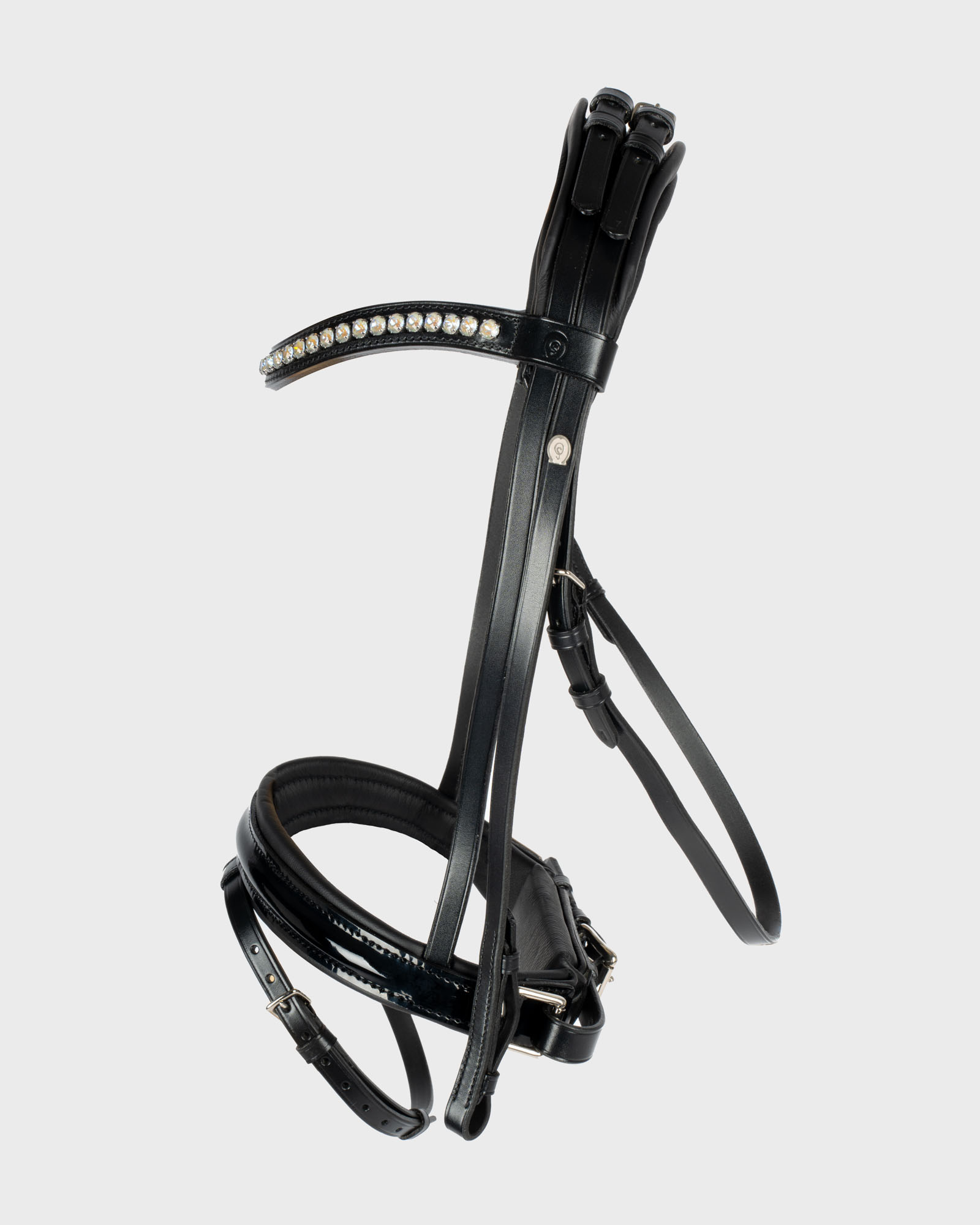 Snaffle Warendorf Feel Good, Caveson Swedish Comfort XS with patent, Browband Tiffany XL unicoloured Dark Grey incl. 16mm web reins in black