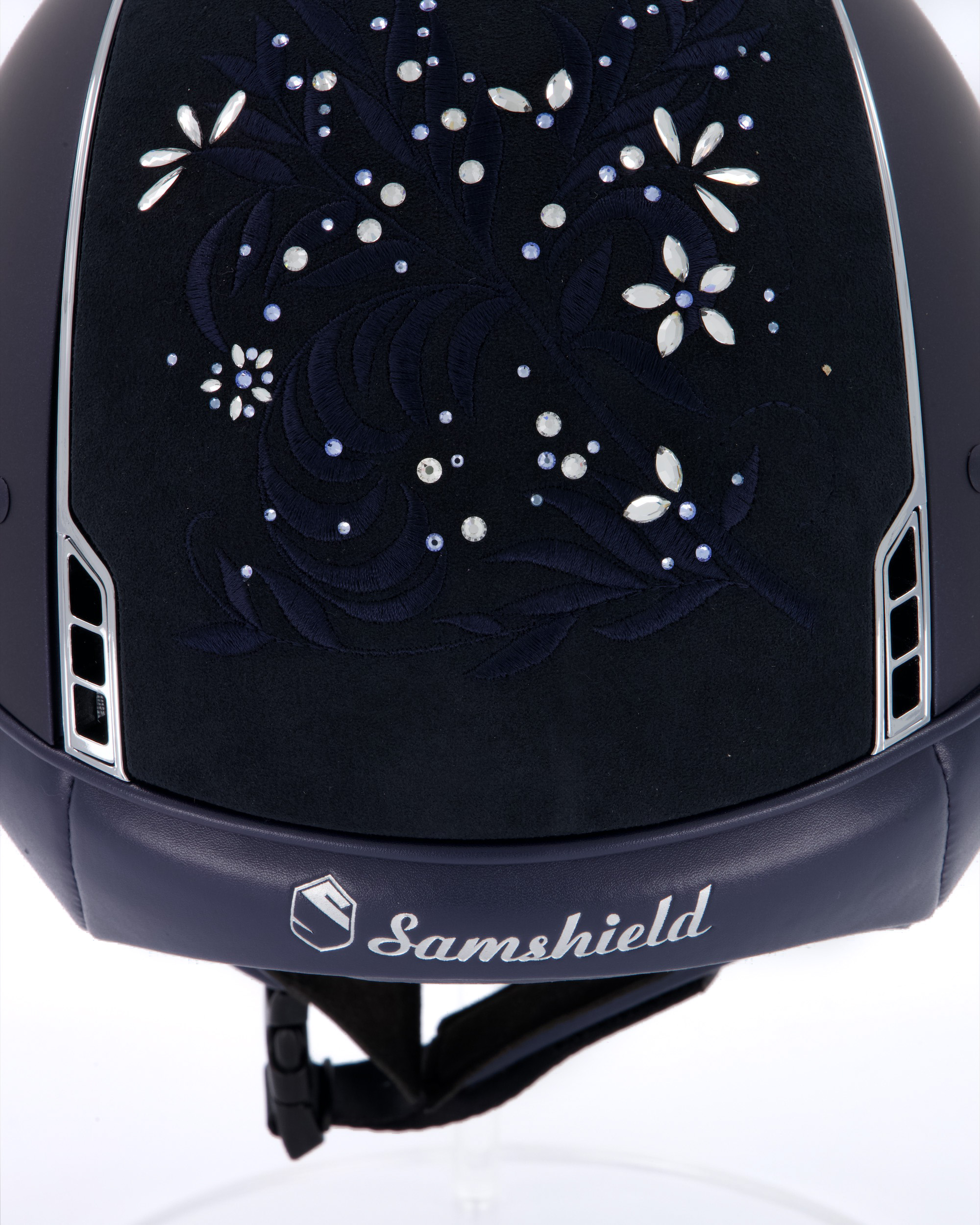 Reithelm Shadowmatt Blue, Top Flower Swarovski Jewerly Majestic Blue, Trim Chrome Silver, Blason Chrome Silver