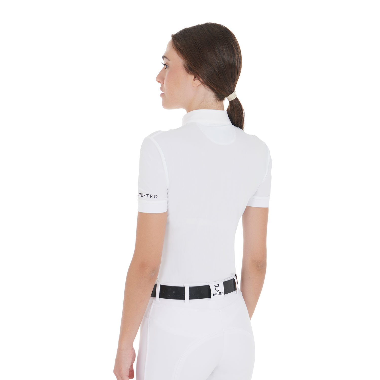 Tailliertes Damen-Poloshirt aus plissierter Baumwolle