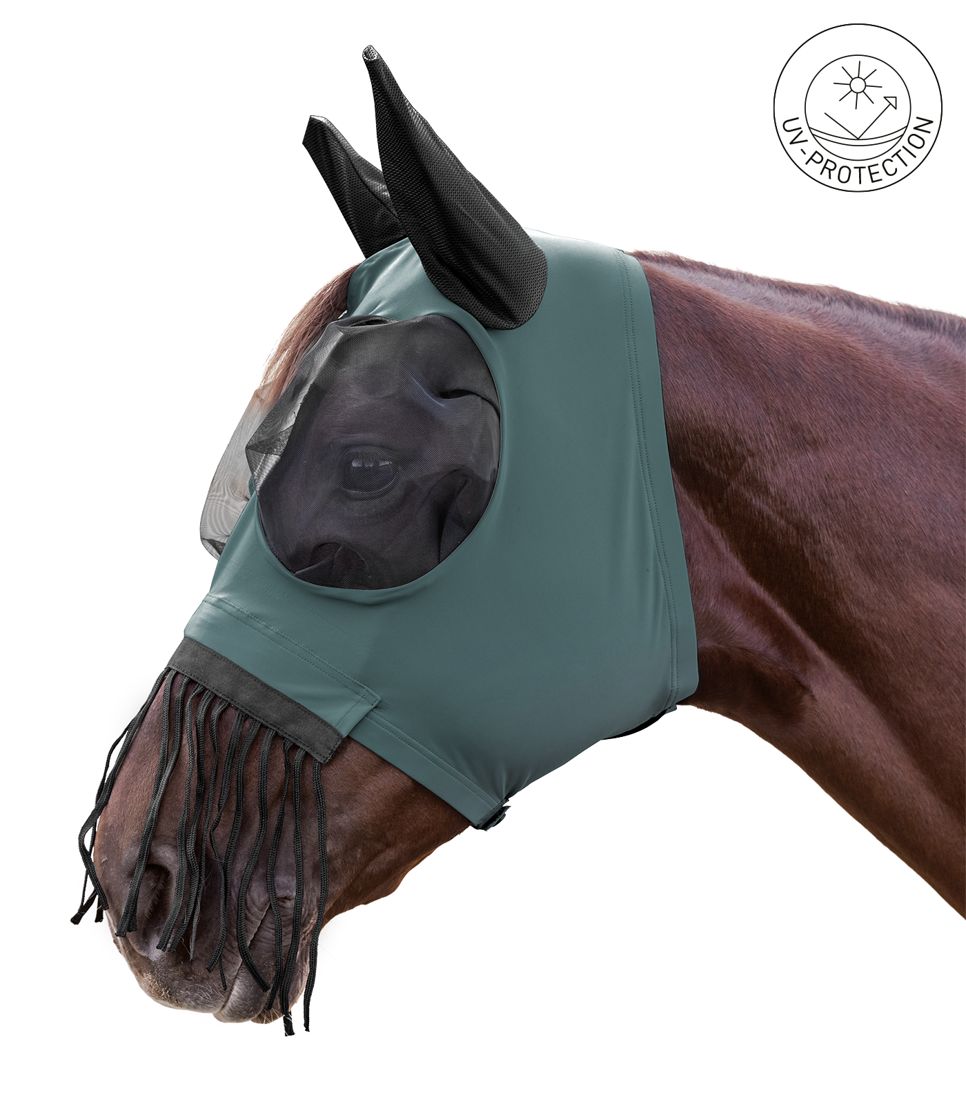 Puck fly mask with nose fringes