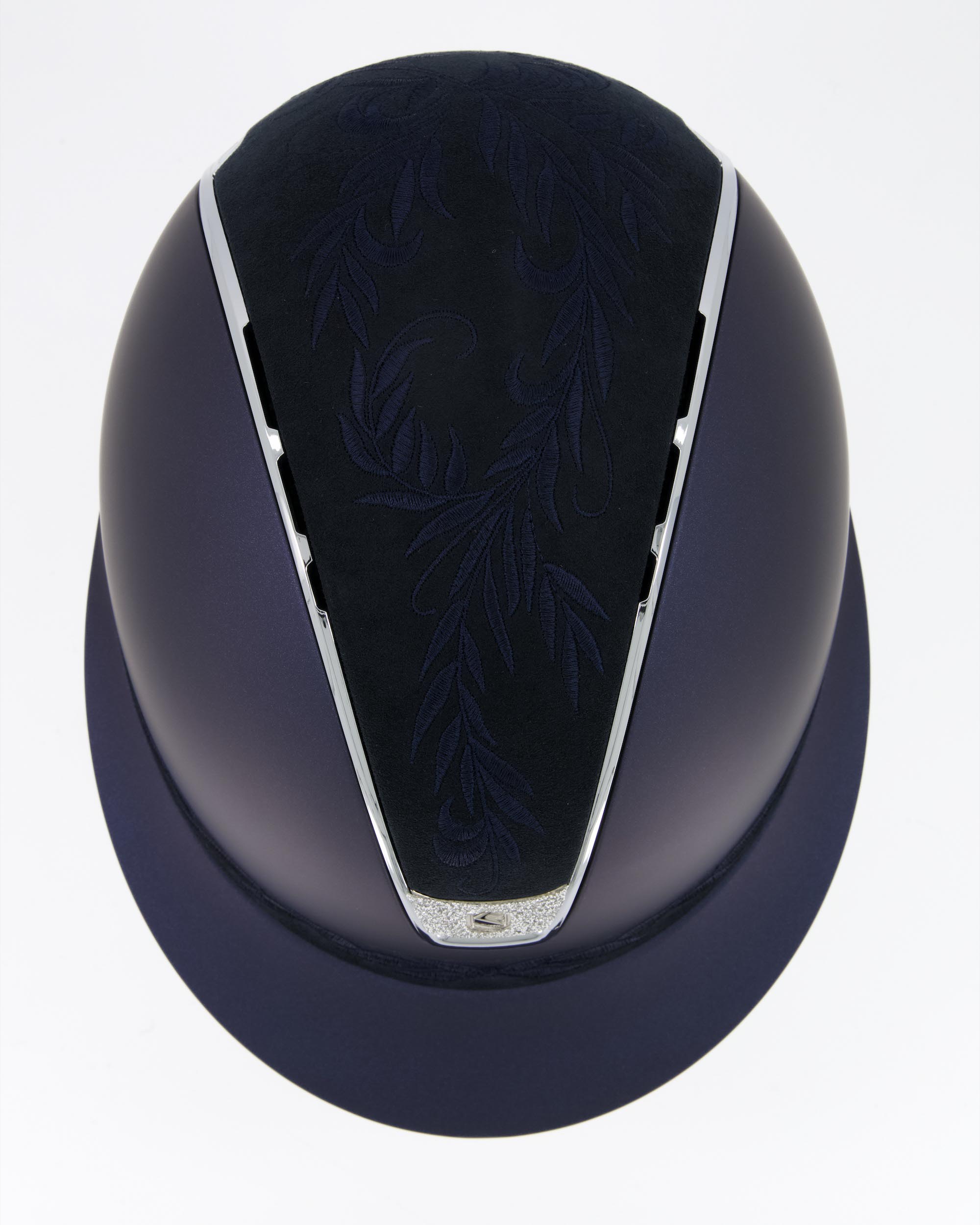 Reithelm 2.0 Miss Shield Shadowmatt Blue, Top u. Frontal Band Fower Embroidery, Trim Chrome, Blason Crystal Fabric Silver in blau